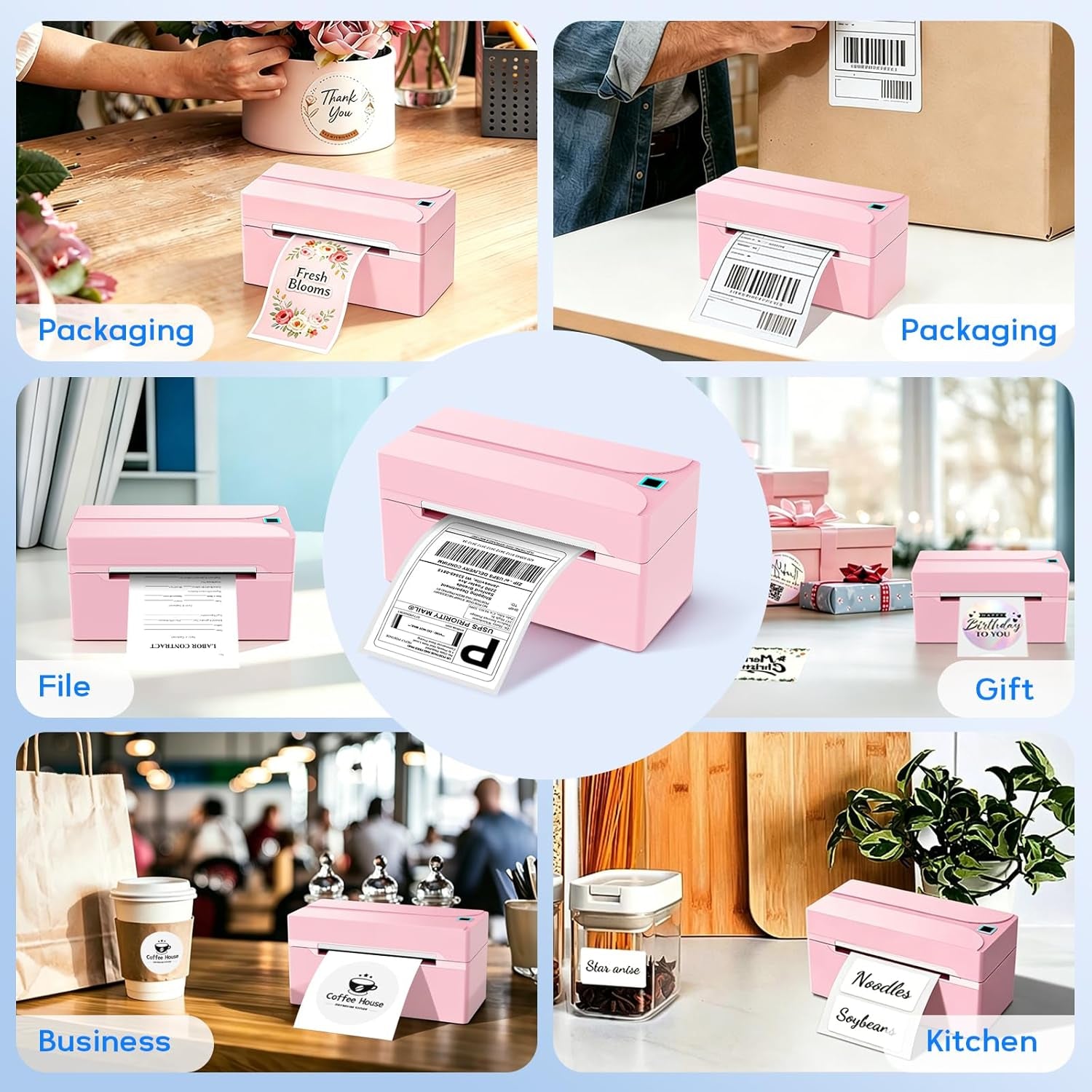 Shipping Label Printer, 4X6 Bluetooth Thermal Label Printer for Shipping Packages Small Business, Thermal Printers Compatible with Android Iphone Windows Mac USPS Amazon Shopify Etsy, Pink