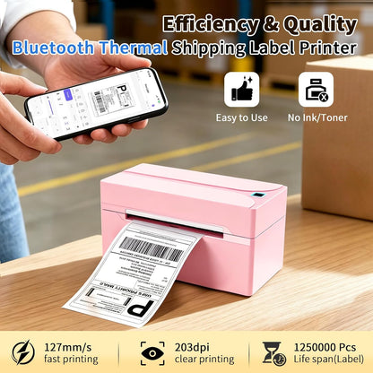 Shipping Label Printer, 4X6 Bluetooth Thermal Label Printer for Shipping Packages Small Business, Thermal Printers Compatible with Android Iphone Windows Mac USPS Amazon Shopify Etsy, Pink