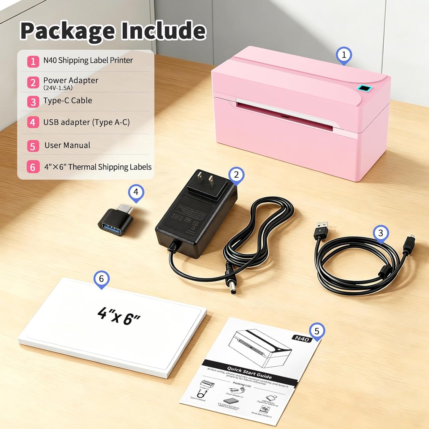 Shipping Label Printer, 4X6 Bluetooth Thermal Label Printer for Shipping Packages Small Business, Thermal Printers Compatible with Android Iphone Windows Mac USPS Amazon Shopify Etsy, Pink
