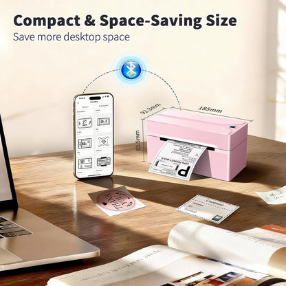 Shipping Label Printer, 4X6 Bluetooth Thermal Label Printer for Shipping Packages Small Business, Thermal Printers Compatible with Android Iphone Windows Mac USPS Amazon Shopify Etsy, Pink